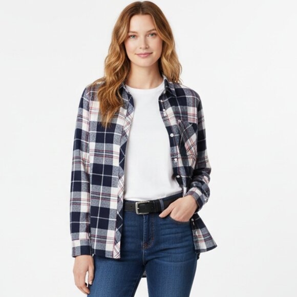 Woolrich Blue & White Plaid Gingham Long Sleeve Button Up Top Shirt L - Picture 1 of 6